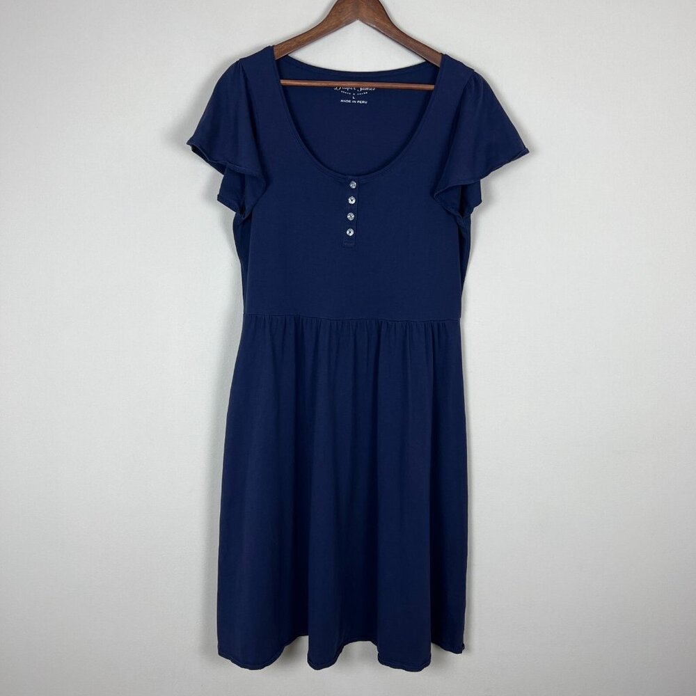 Draper James Midi Dress Large Navy Blue Henley Fit Flare Baby‎ Doll Pima Cotton